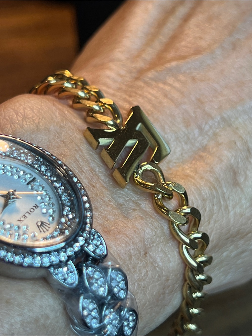Gold Chain Bracelet with Interlocking Initial Accent - Gold